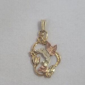Landstroms 10K Black Hills Gold Hummingbird Leaves Pendant
